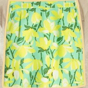 J. Crew Factory Cotton Printed Basketweave Skirt in Yellow & Green Floral Size 6